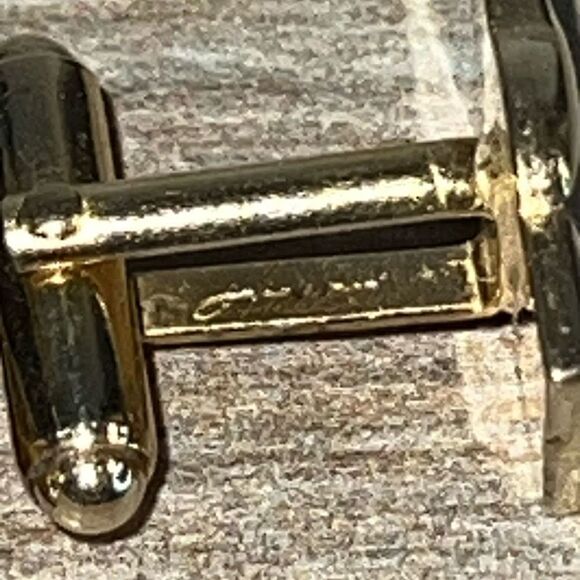 Vintage Retro Inlay Cufflinks Signed Men’s Gold Tone  Black Old Money Heritage - Picture 8 of 8